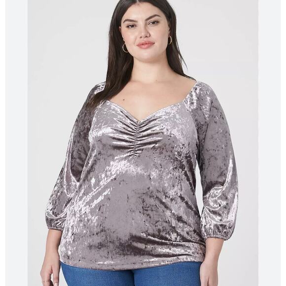 Lane Bryant Crushed Velvet Sweetheart Neck v-neck 3/4 sleeve top Blouse Bronze - Picture 1 of 7